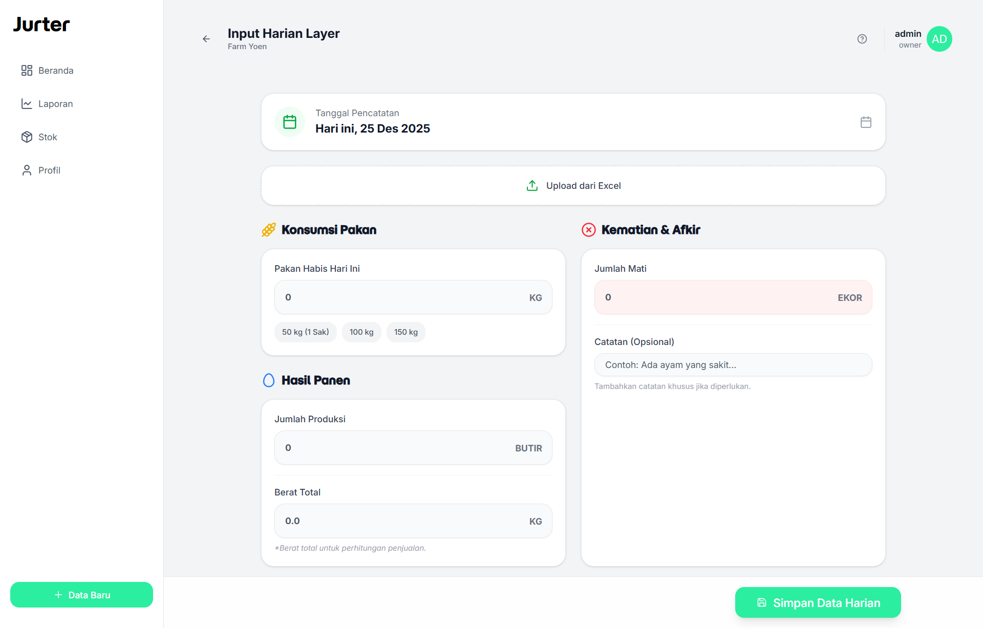 Input Harian - Pencatatan Produksi
